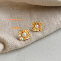 Elegant Luxury 14K Gold Plated Copper Freshwater Pearl Flower Stud Earrings