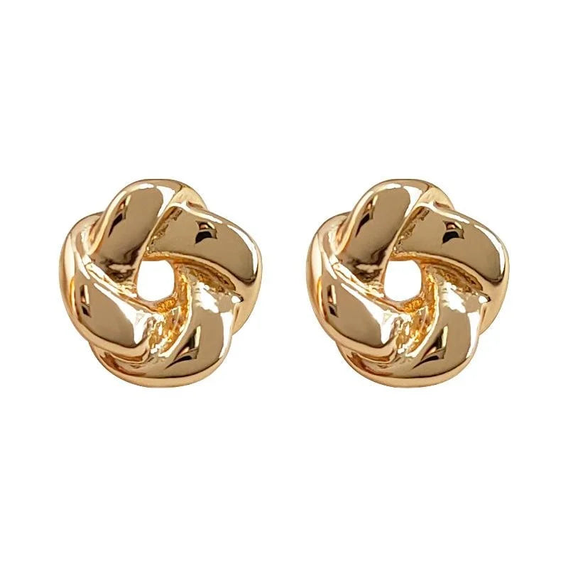 14K Gold Plated Copper Mini Hollow Geometric Flower Stud Earrings Minimalist Daily Jewelry
