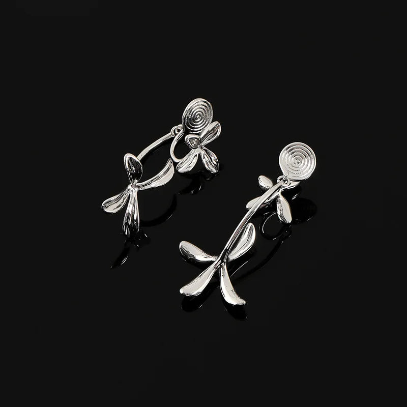 Elegant Silver Alloy 3D Gardenia Flower Spiral Drop Stud & Clip On No Piercing Back Hanging Earrings