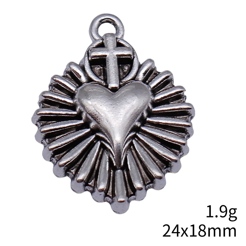 24x18mm 1.9g Antique Silver Zinc Alloy Gothic Cross Heart Charm Pendant for DIY Necklace Making