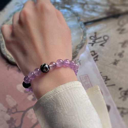 Lavender Amethyst Blue Sandstone Glass Bead Bracelet Geometric Chinese Style Crystal Jewelry