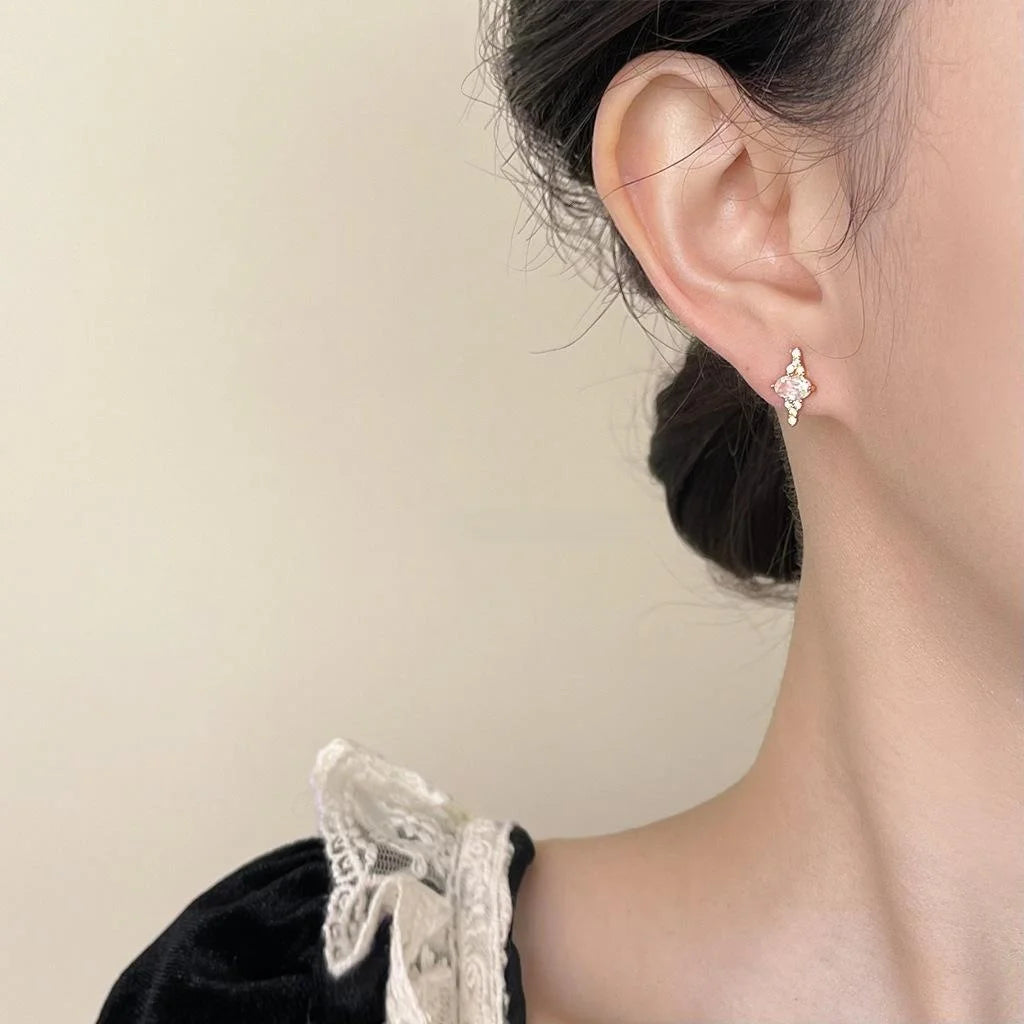 Tiny Micro Pave Zircon Copper Star Geometric Stud Earrings For Women Minimalist Everyday Jewelry