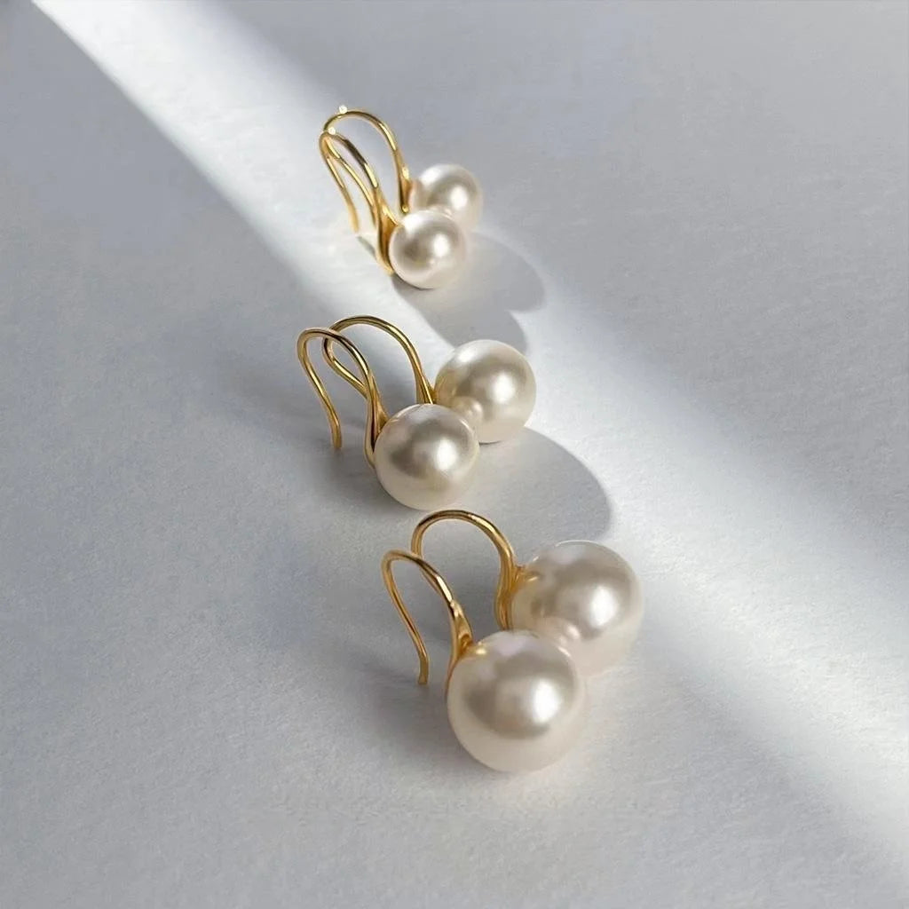 Minimalist Round Glass Pearl Copper Drop Earrings For Women Premium Geometric Style