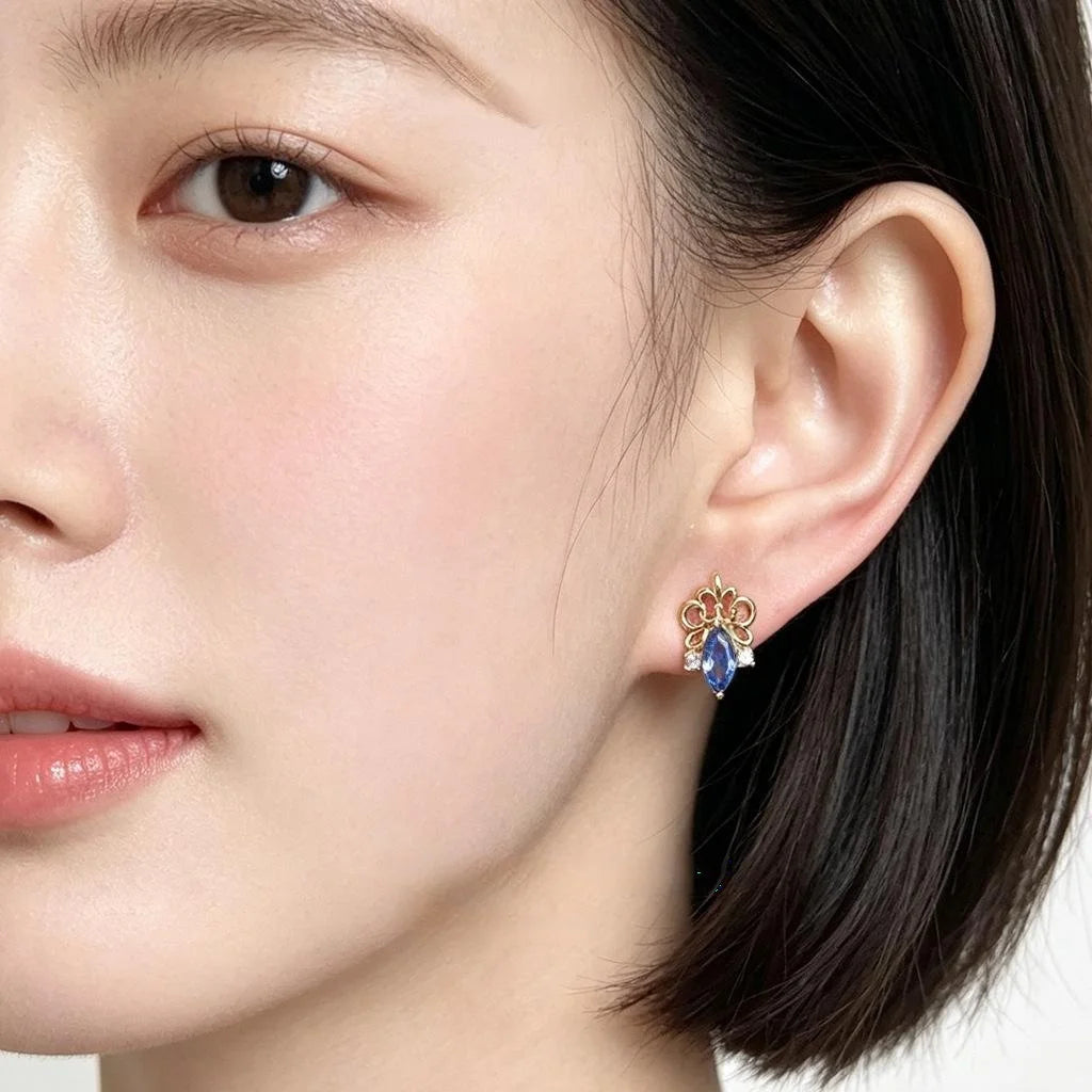 Original Design Iris Flower Zircon Inlaid Copper Stud Earrings For Women Light Luxury