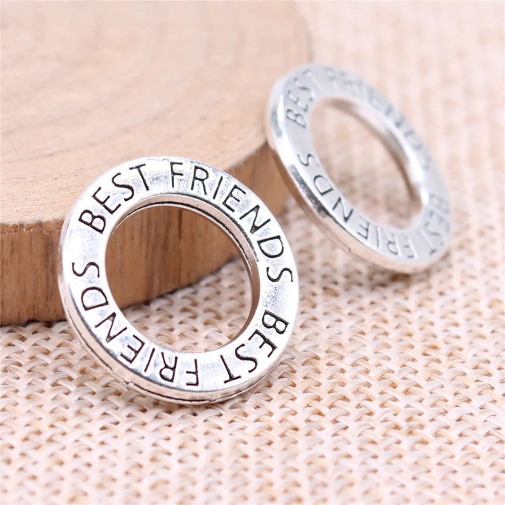 19x19mm 2.33g Antique Silver Zinc Alloy Best Friends Word Charm Pendant for Bracelet Necklace DIY