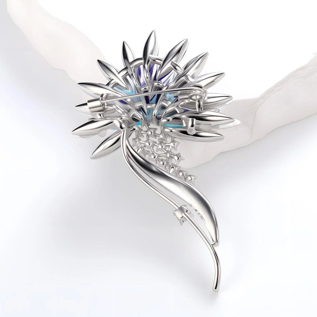 Elegant Blue Crystal Flower Rhinestone Brooch Luxury Floral Lapel Pin Corsage Suit Accessory Gift