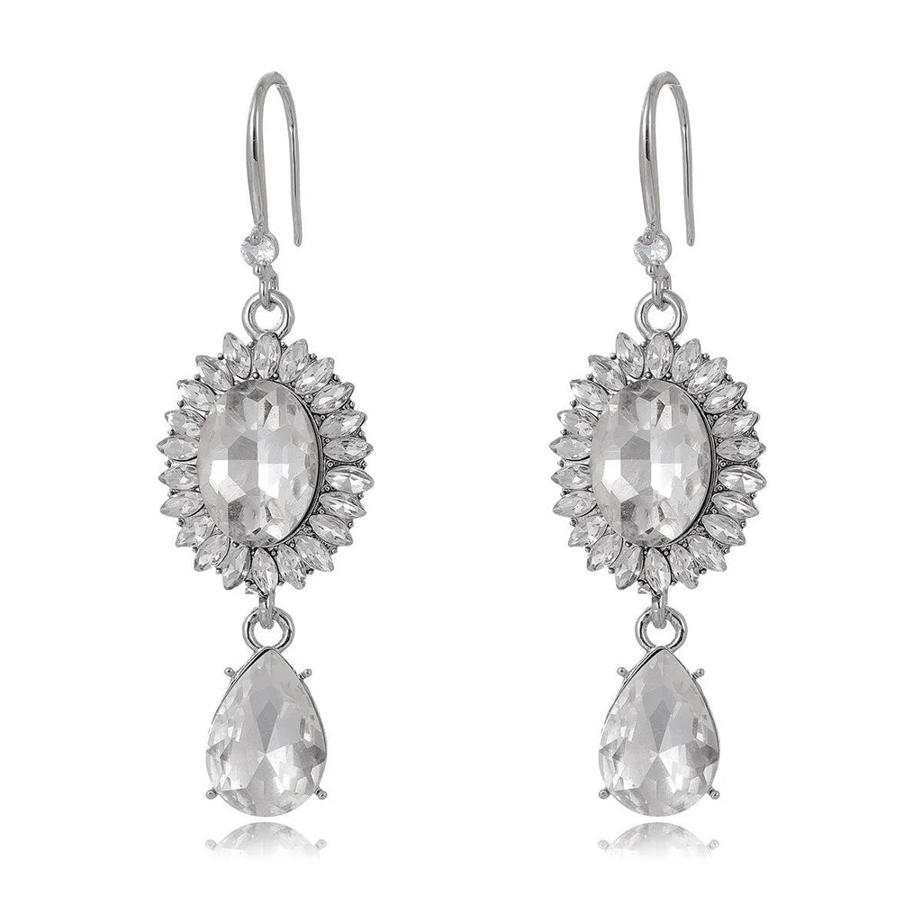 Luxury Vintage Alloy Crystal Teardrop Hollow Sunburst Dangle Earrings For Wedding Party Banquet Gift