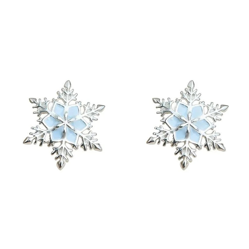 Fresh Sweet Silver Plated Copper Snowflake Stud Earrings Elegant Summer Designer Jewelry