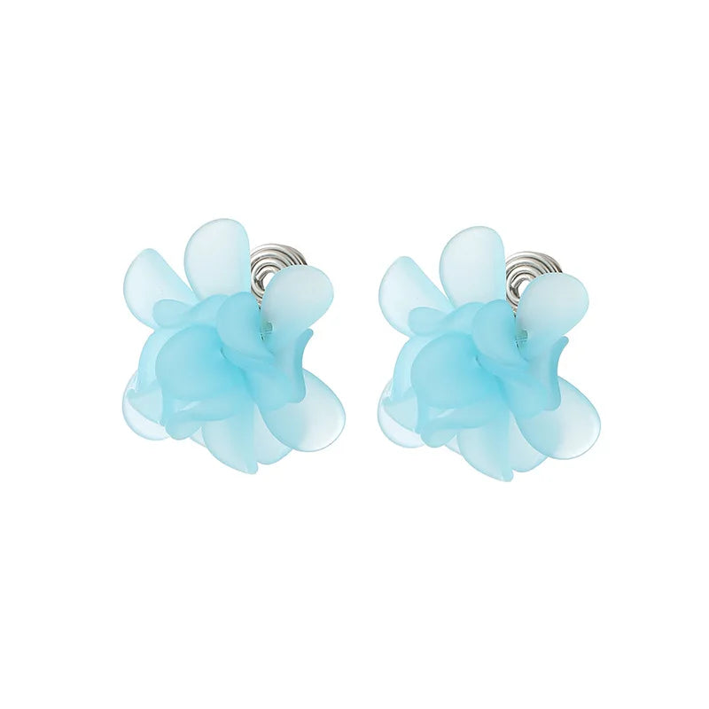Elegant Blue Acrylic Handmade Flower Stud & Clip On No Piercing French Fairy Forest Earrings