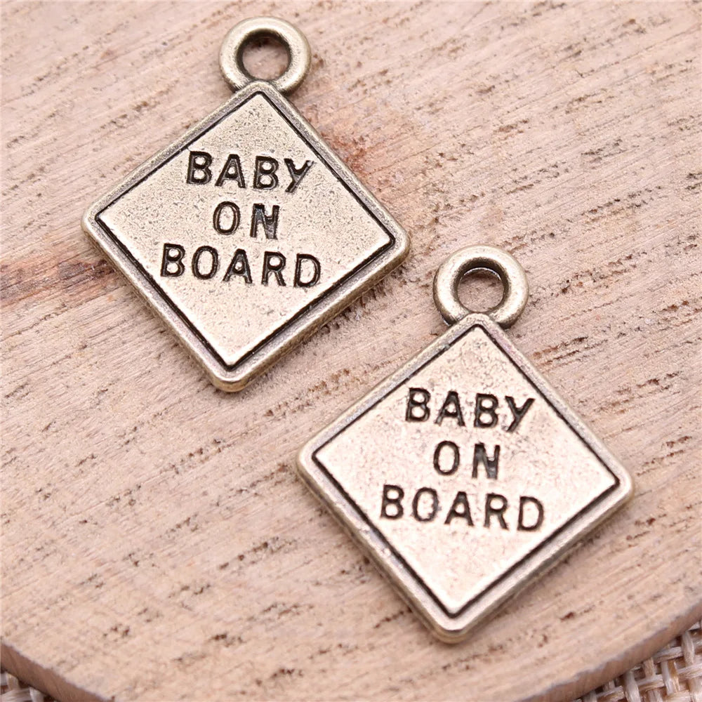 23x19mm 2.97g Antique Bronze Zinc Alloy Baby On Board Angel charm pendant for DIY necklace making