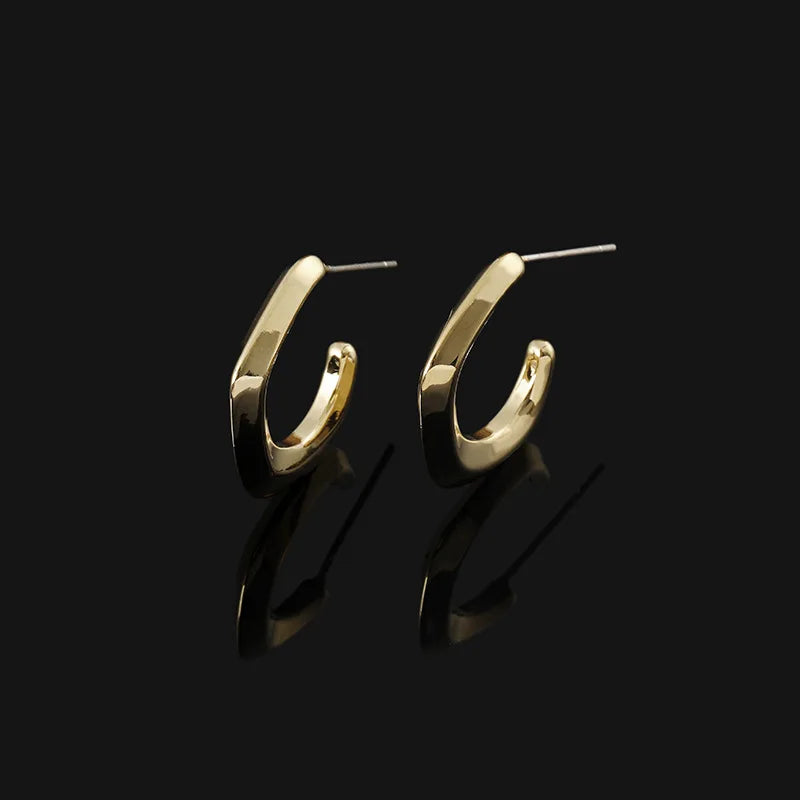 Vintage Gold Alloy Spiral Coil Geometric Hoop Stud & Clip On No Piercing Minimalist U Shape Earrings