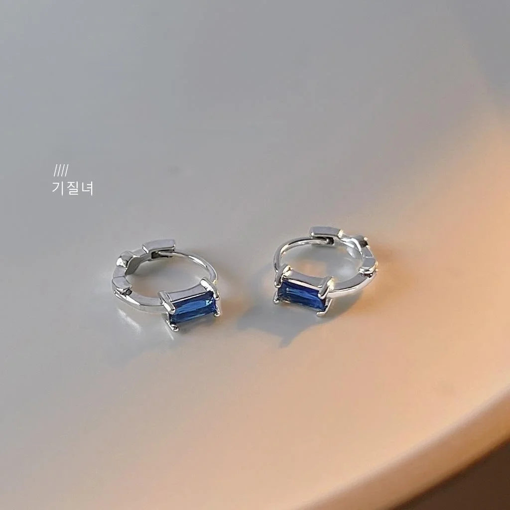Minimalist Copper Micro Pave Blue Zircon Circle Stud Earrings For Daily Commute Jewelry