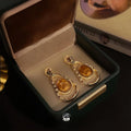 French Vintage Maillard Light Coffee Alloy Geometric Hollow Round Oval Drop Earrings