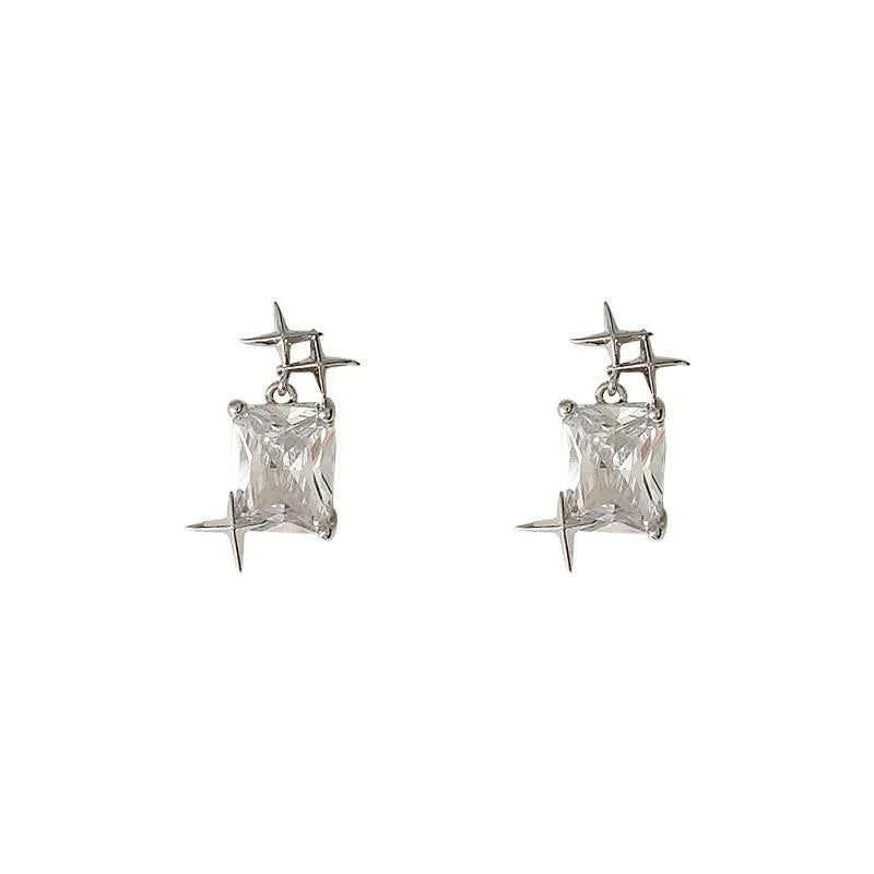 Sparkling Square Zircon Star Stud Earrings Copper High End Commuter Jewelry