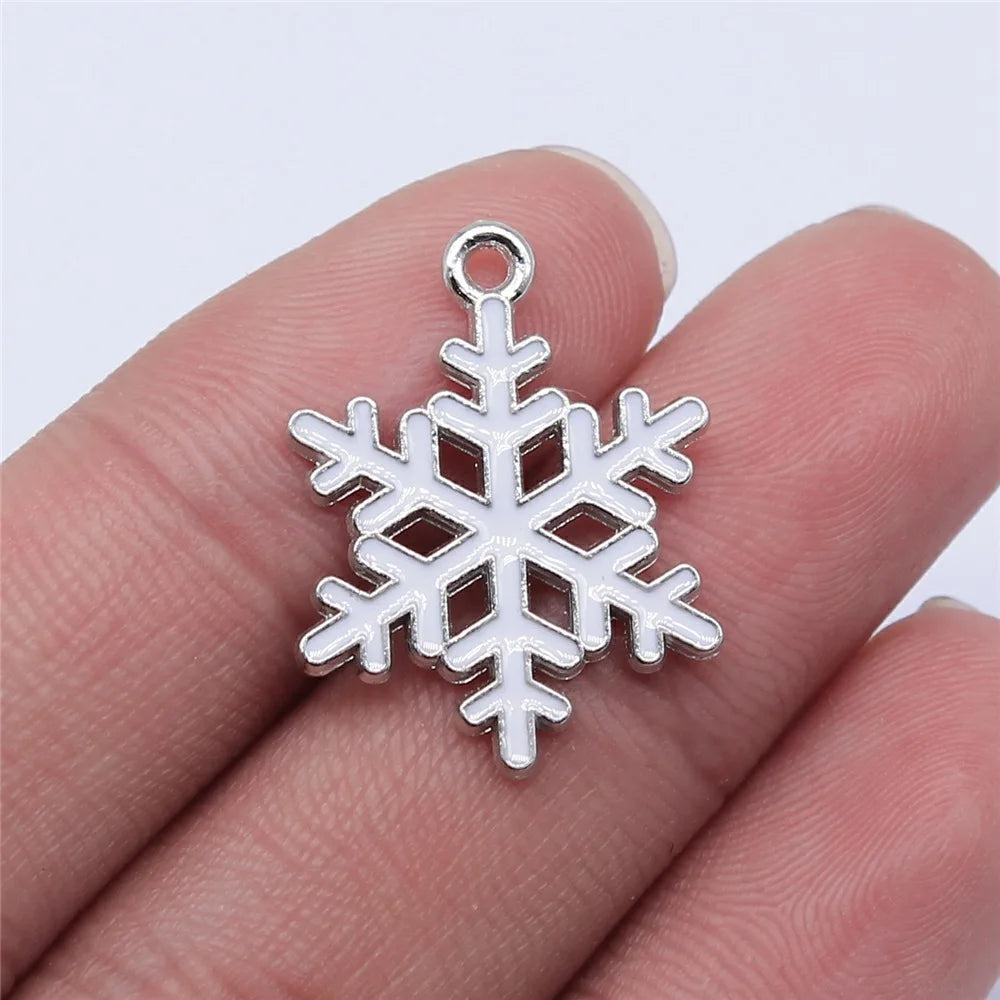 25x19mm 1.45g White K Color Zinc Alloy Snowflake Charm Pendant for DIY Christmas Jewelry Making