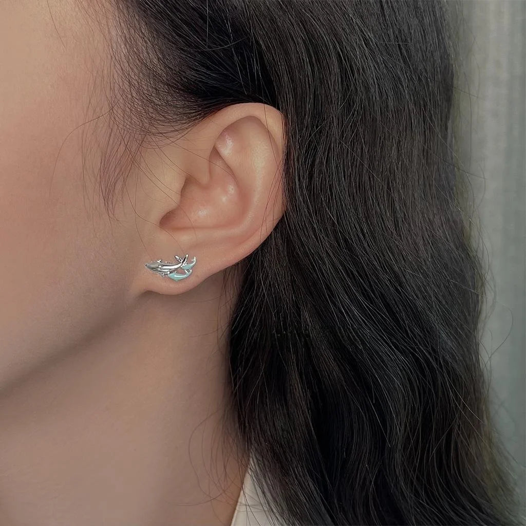 Silver Plated Copper Whale Dolphin Stud Earrings Ocean Animal Designer Sweet Cool Jewelry