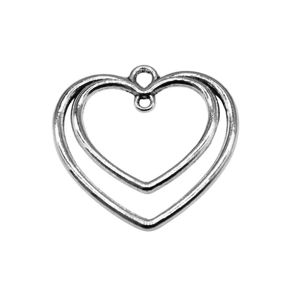 25x25mm 1.8g Antique Silver Zinc Alloy Double Heart connector charm pendant for DIY bracelet making