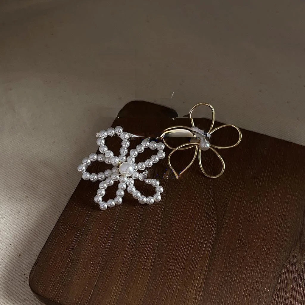 14K Gold Plated Handmade Asymmetrical Flower Pearl Resin Stud Earrings