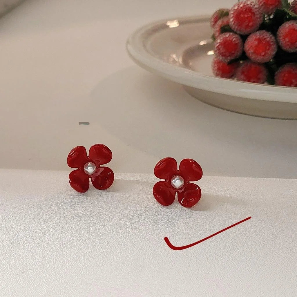 Original Design Acrylic Flower Stud Earrings With Silver Plated Pins Elegant Chinese Style Jewelry