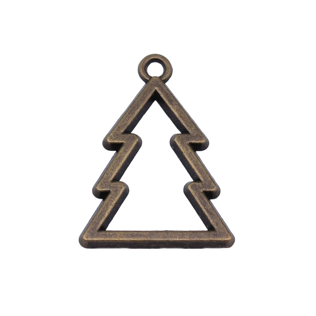36x26mm 2.9g Antique Bronze Zinc Alloy Hollow Christmas Tree Charm Pendant for DIY Holiday Jewelry