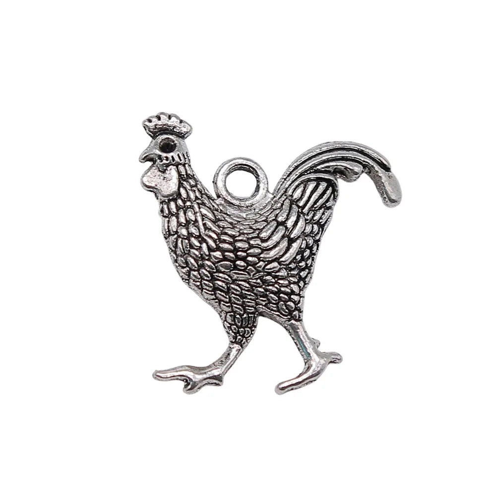 24x22mm 3.4g Antique Silver Zinc Alloy Rooster Double Sided Charm Pendant for DIY Necklace Bracelet Jewelry Making
