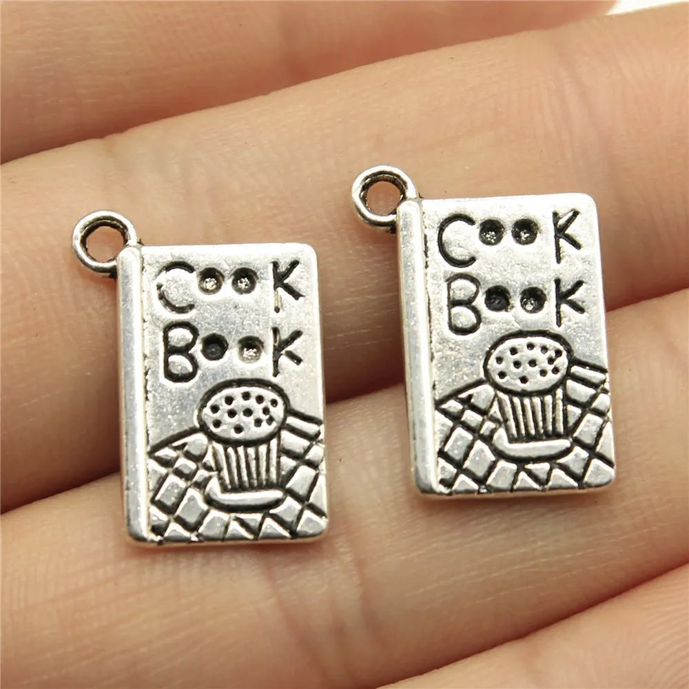 17x11mm 1.6g Antique Silver Zinc Alloy Cookbook Charm Pendant for Cooking Theme Jewelry Making