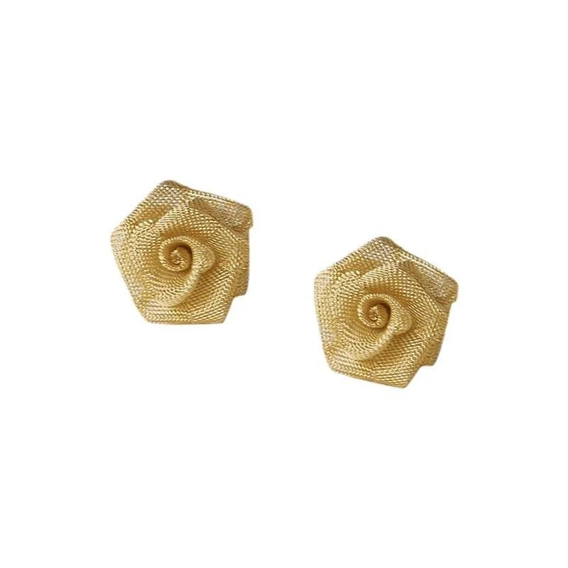 Elegant Vintage Yellow Rose Flower Drop Earrings Copper Gold Gauze Silver Plated Pin