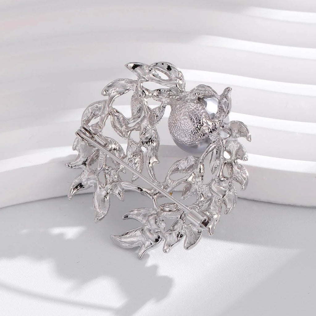 Elegant Rhinestone Leaf Wreath Brooch With Faux Pearl, Luxury Women's Lapel Pin Corsage Suit Accessory Gift
