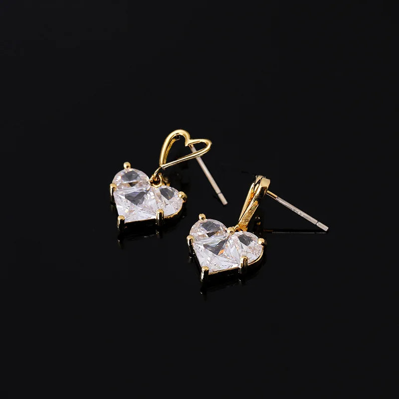 Elegant Heart Zircon Alloy Spiral Stud & Clip On No Piercing Gold Plated Fashion Jewelry Earrings