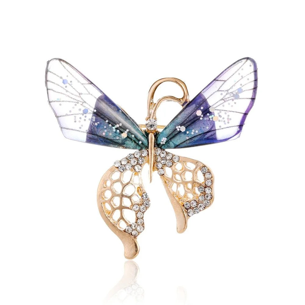 Luxury Acrylic Butterfly Brooch With Rhinestone Alloy Wings, Elegant Lapel Pin Corsage Suit Accessory Gift