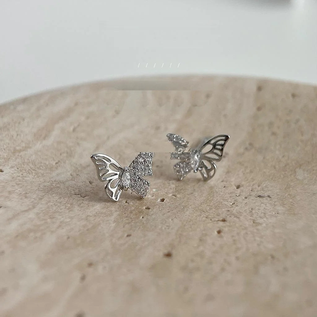 Micro Pave Zircon Mini Butterfly Stud Earrings Copper Cute Minimalist Jewelry