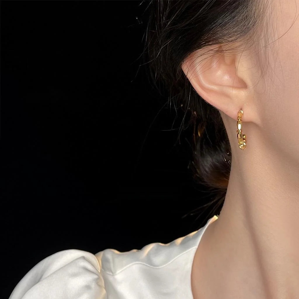 14K Plated Copper Geometric Hoop Stud Earrings For Women Light Luxury Minimalist