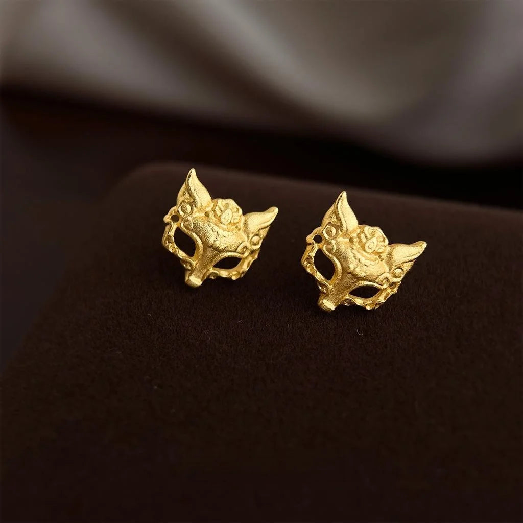 Gilded Copper Fox Stud Earrings Sandblasted Premium Fashion Jewelry
