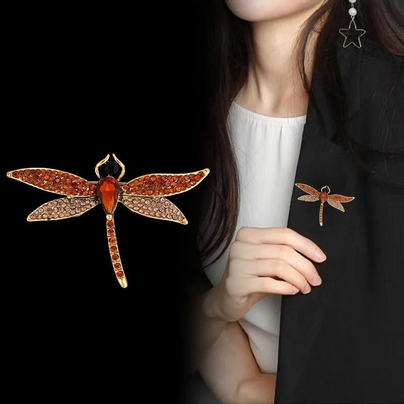 Elegant Dragonfly Rhinestone Alloy Brooch With Pearl Accent, Colorful Insect Lapel Pin Corsage Gift