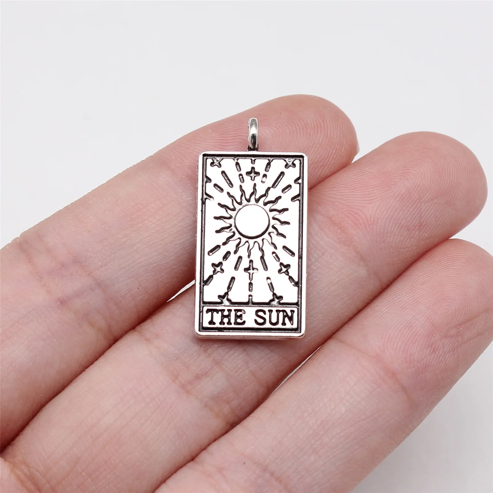 26x13mm 2.8g Zinc Alloy Tarot Card Sun Moon Star World Fortune Charm Pendant for DIY Necklace Jewelry