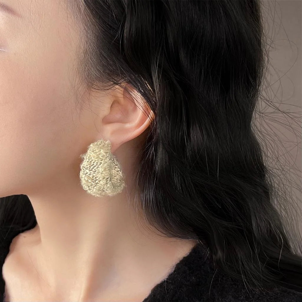 Fuzzy Yarn Wrapped Copper C Shape Geometric Hoop Earrings For Women Winter Chic Commute Jewelry