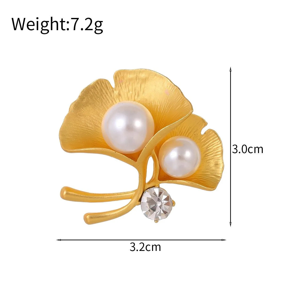 Elegant Gold Ginkgo Leaf Brooch With Pearls And Rhinestone, Women's Lapel Pin Suit Accessory Gift