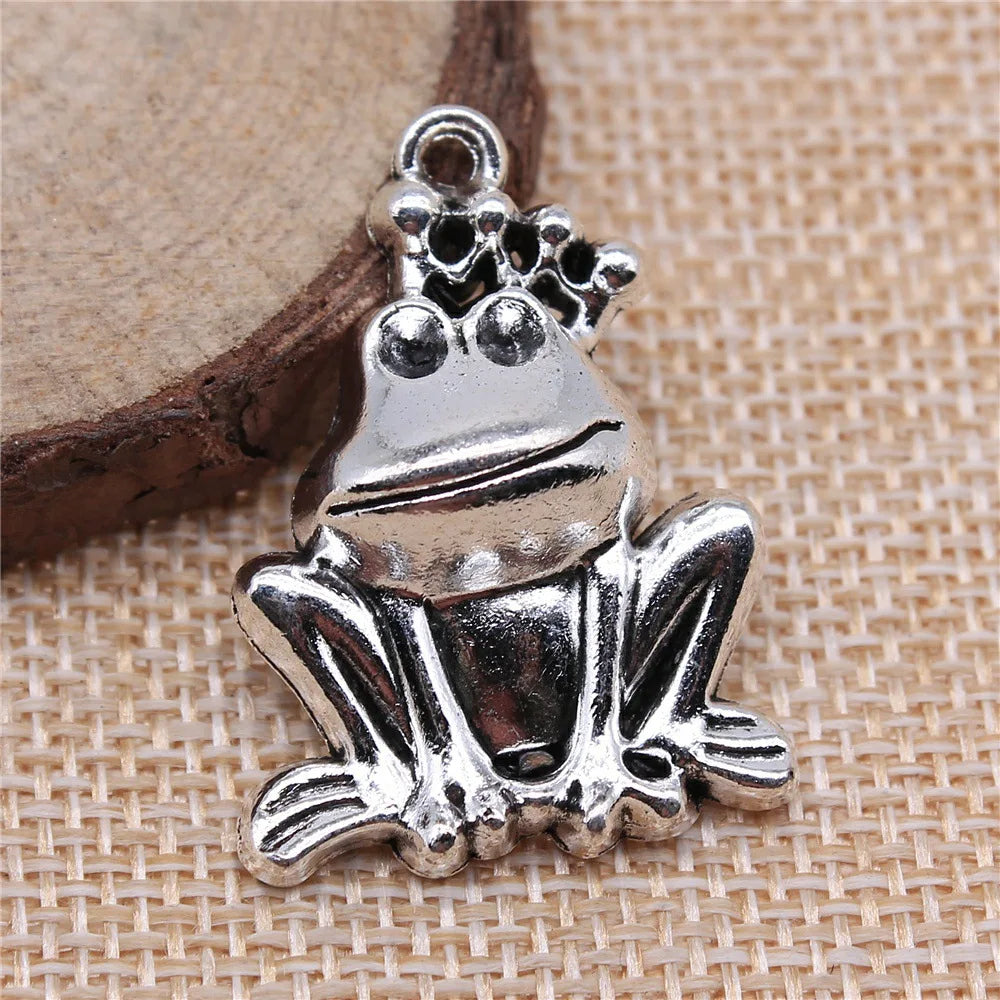 34x25mm 8.8g Zinc Alloy Frog Prince Big Mouth Frog Charm Pendant for DIY Jewelry Accessories