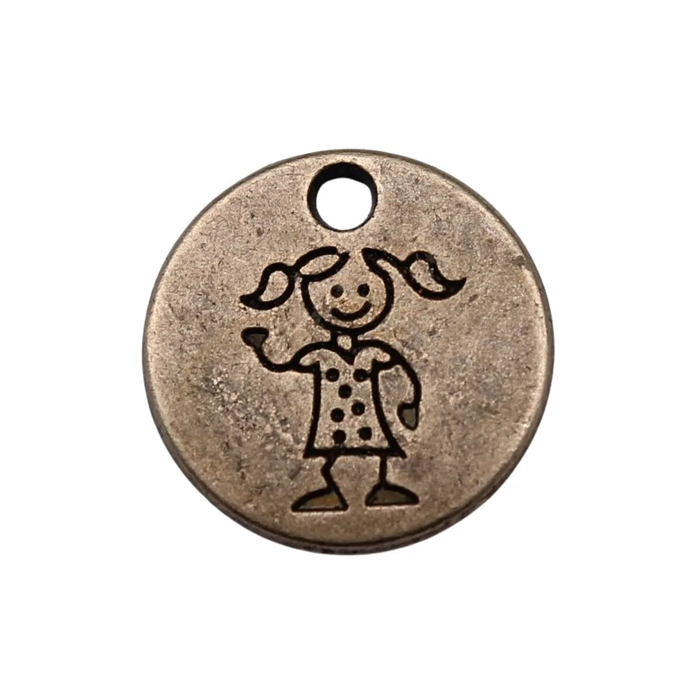 15x15mm 1.8g Antique Bronze Zinc Alloy Little Girl Charm Pendant for DIY Necklace Bracelet Making