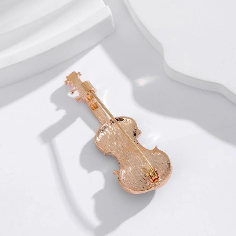 Cute Green Enamel Violin Brooch For Women, Gold Tone Alloy Musical Instrument Lapel Pin Corsage Gift