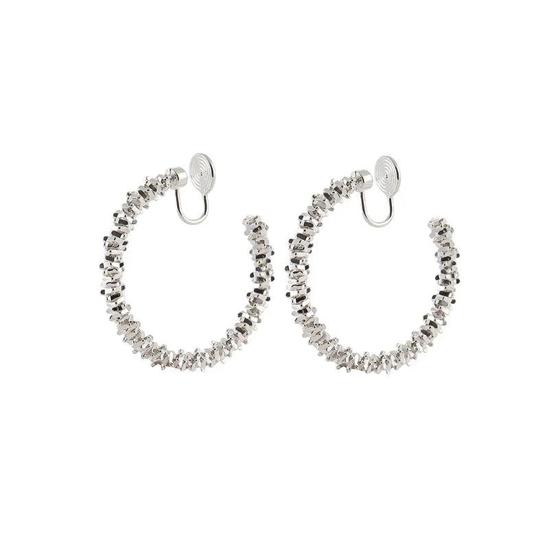 Vintage Silver Alloy Textured Round Hoop Stud & Clip On No Piercing Spiral Circle Ear Clip Earrings