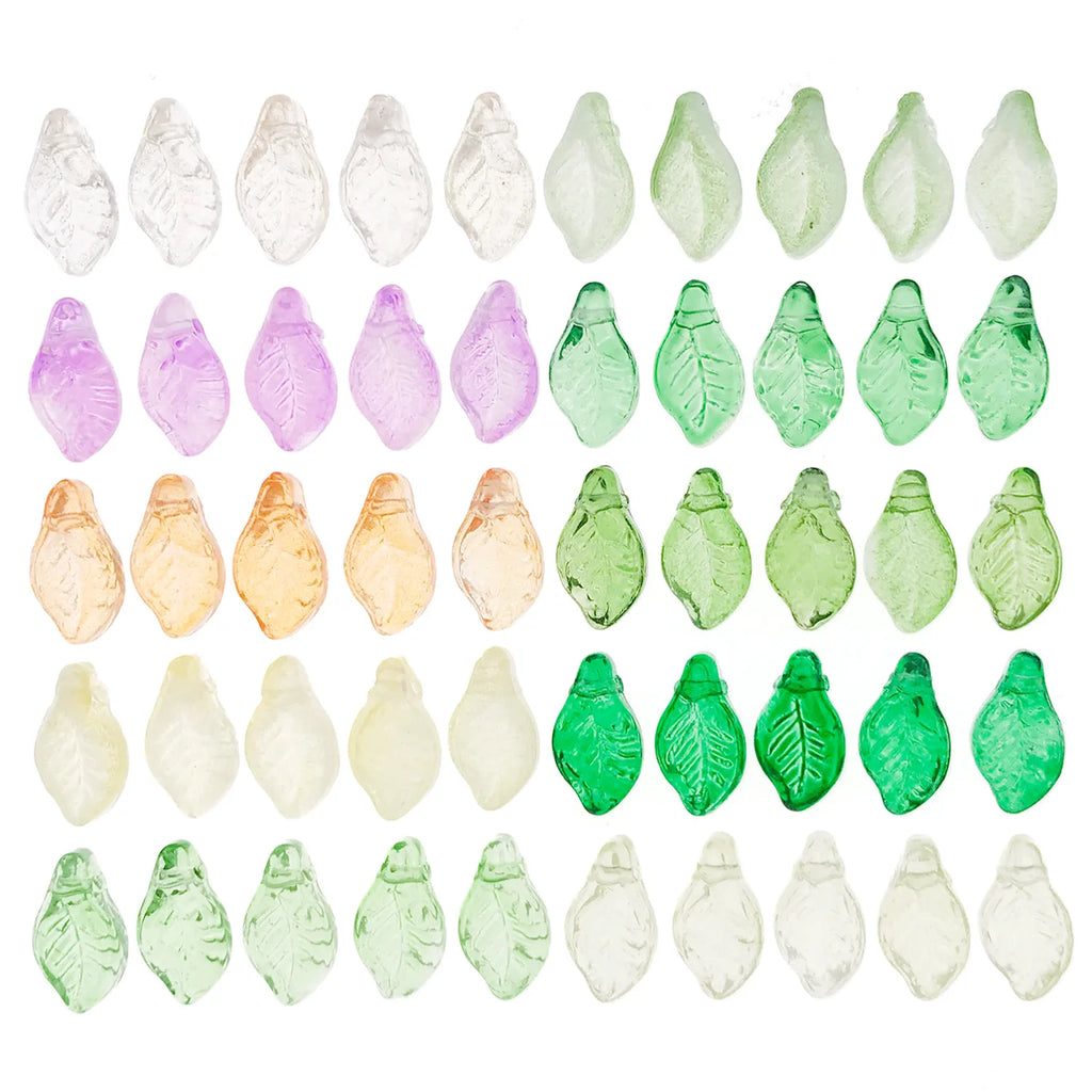 Translucent Green Czech Glass Leaf Loose Beads for Bracelet and Necklace Jewelry Making