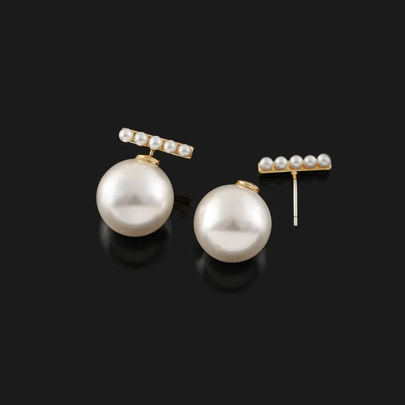 Elegant Luxury Big Pearl Spiral Alloy Front Back Stud & Clip On No Piercing Women's Earrings