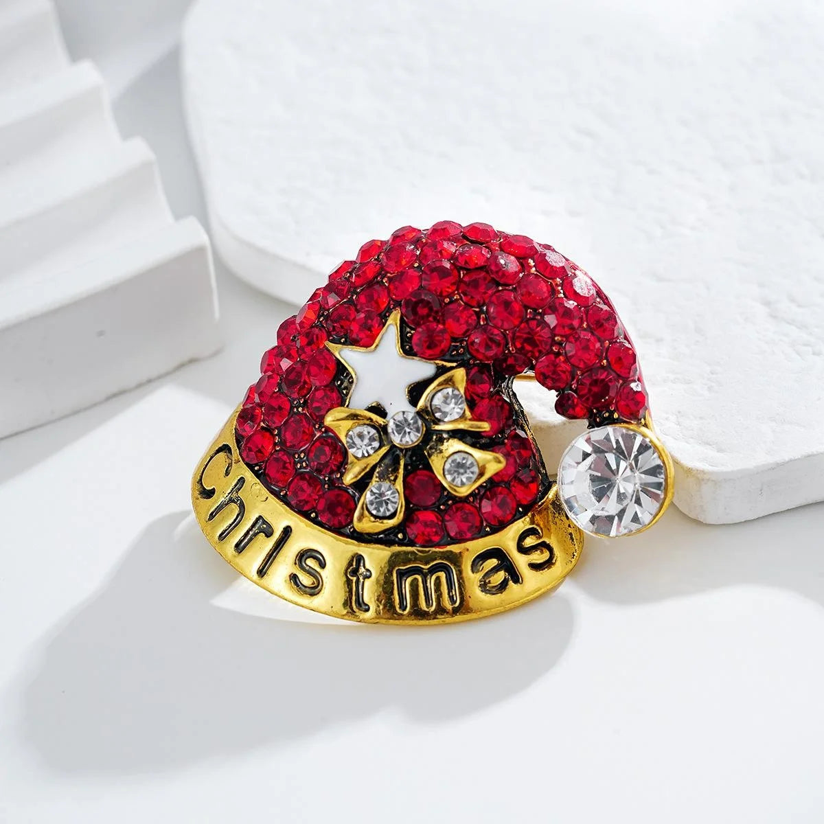 Cute Christmas Santa Hat Brooch, Alloy Enamel Rhinestone Luxury Women's Lapel Pin Corsage Gift