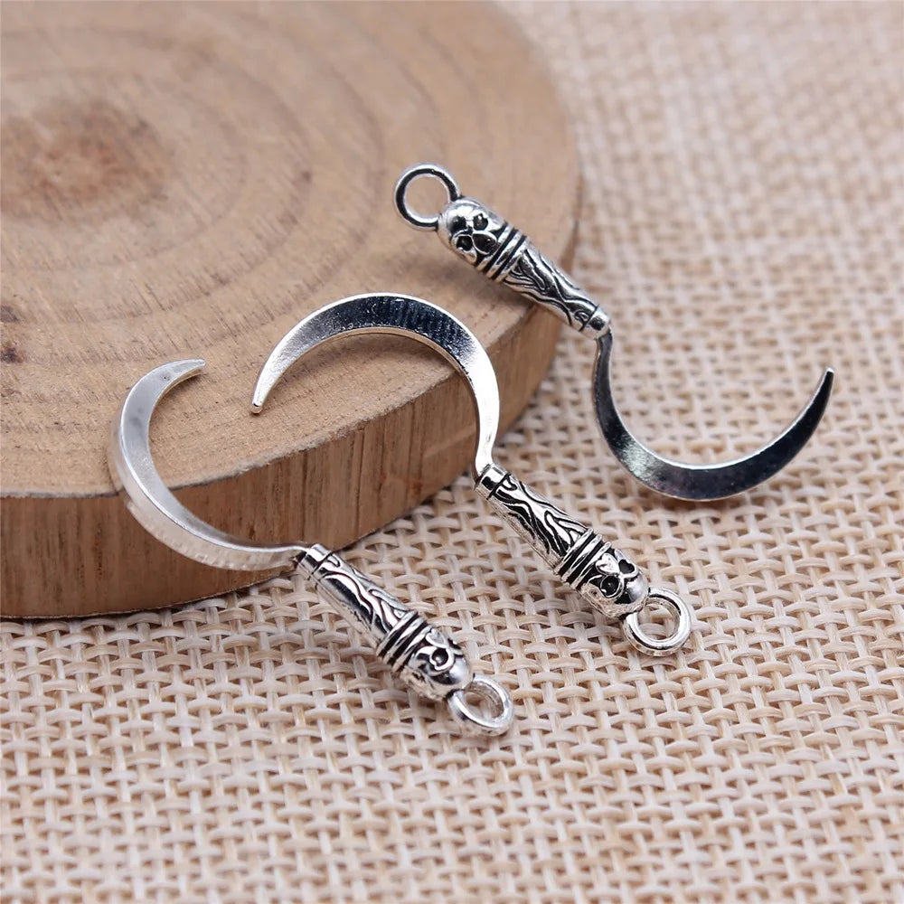 11x30mm 1g Antique Silver Zinc Alloy Skull Sickle Charm Pendant for DIY Bracelet Necklace Jewelry Making