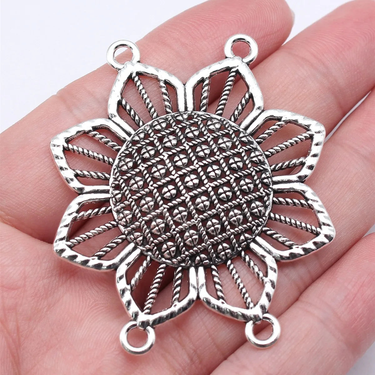 53x46mm 7.3g Antique Silver Zinc Alloy Four Hole Body Chain Connector Charm for Body Waist Chain