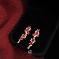 Old Money Burgundy Zircon Wheat Tassel Drop Earrings With Copper Geometric Design