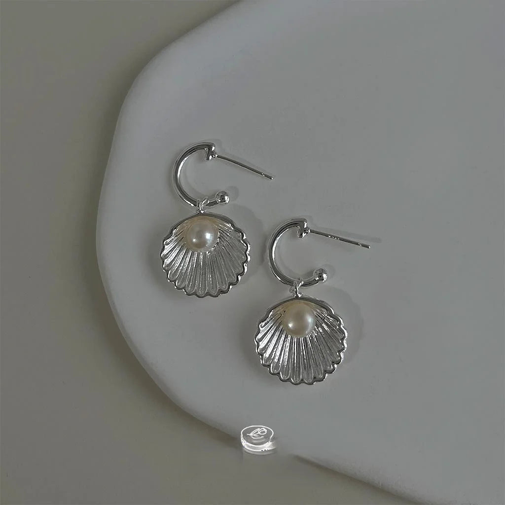 Freshwater Pearl Seashell Drop Earrings Copper Vacation Style Elegant Jewelry