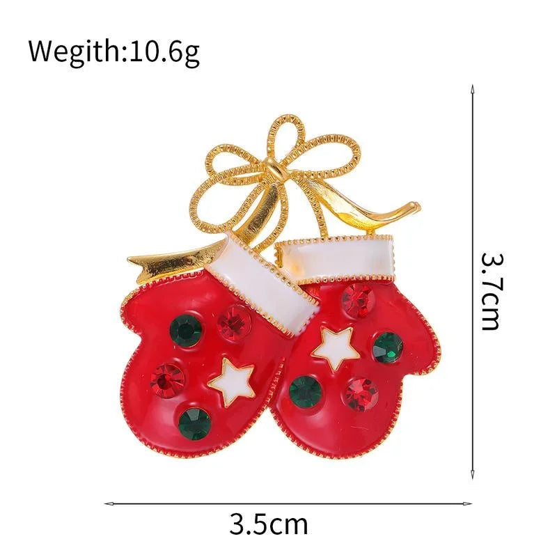Cute Christmas Mittens Enamel Rhinestone Alloy Brooch, Elegant Women's Lapel Pin Corsage Gift