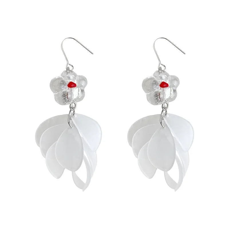 Handmade Glass Glaze Floral Tassel Drop Earrings, Niche Sweet Forest Vacation Style Jewelry